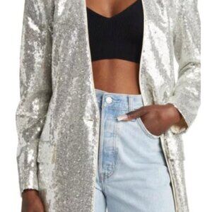 NWT Open Edit Sequin Blazer in Beige